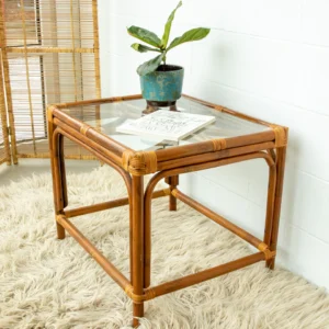 Bamboo Side Tables with Glass Tops
